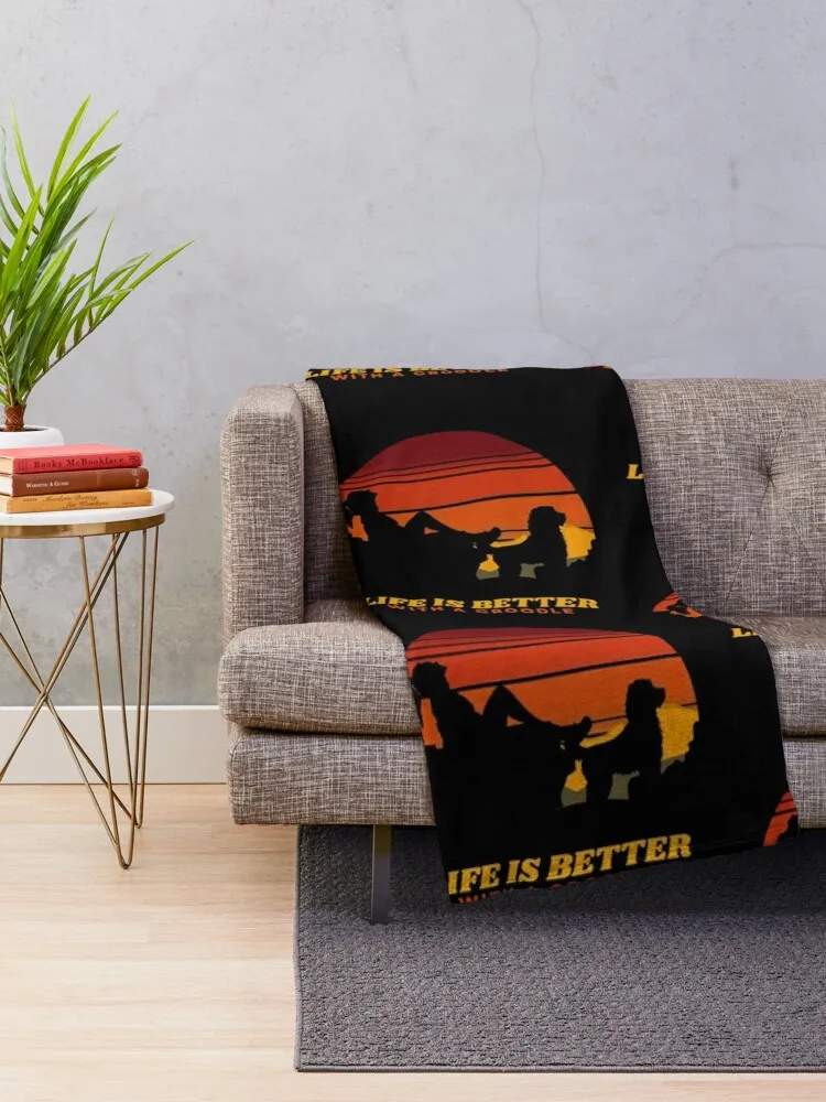 Womens Life Is Better With A Groodle Sunset Gift Throw Blanket Soft Luxury Brand Blankets