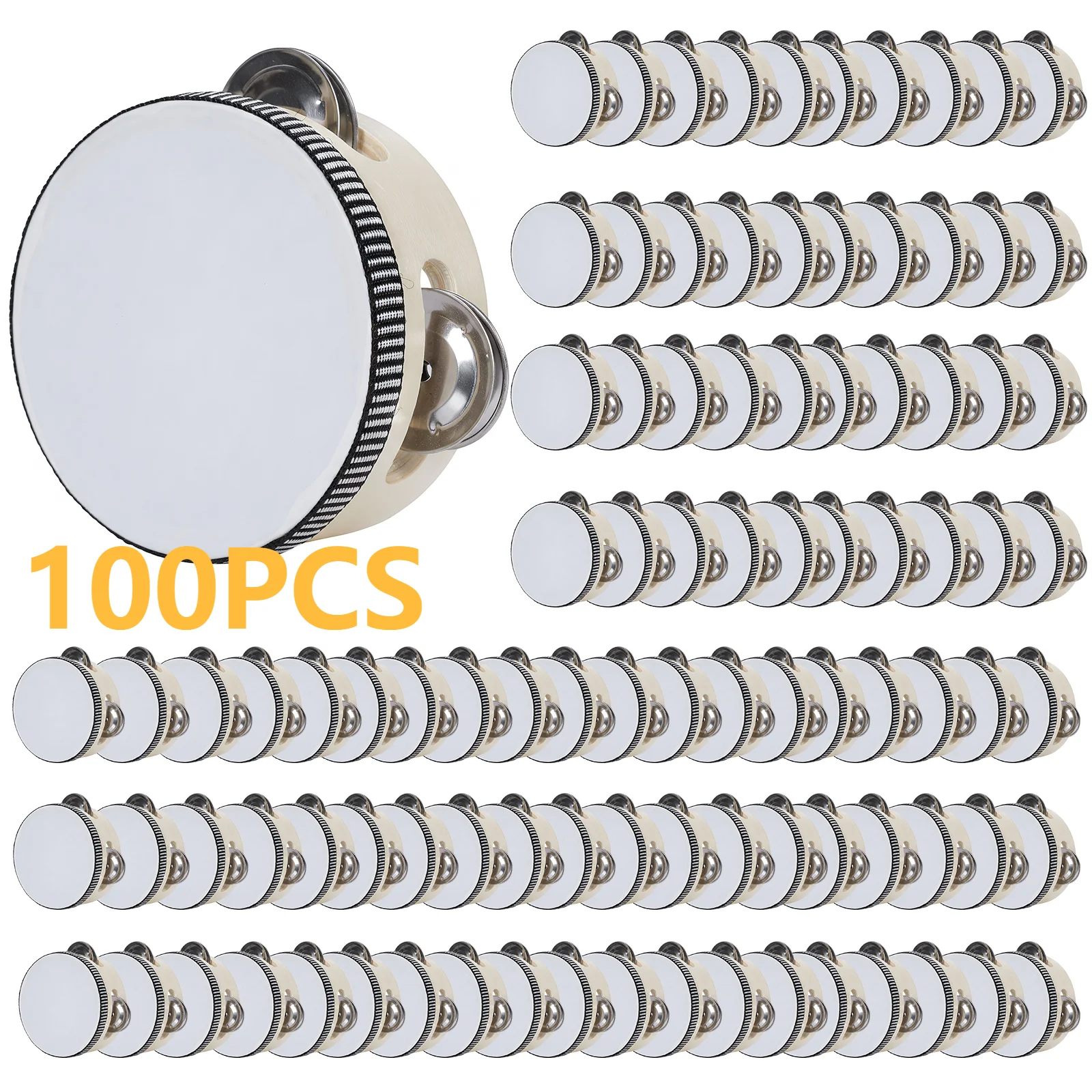 

100Pcs 4 Inch Musical Educational Drum Instrument with Metal Jingles Tambourine Musical Instrument for Church Wedding Party