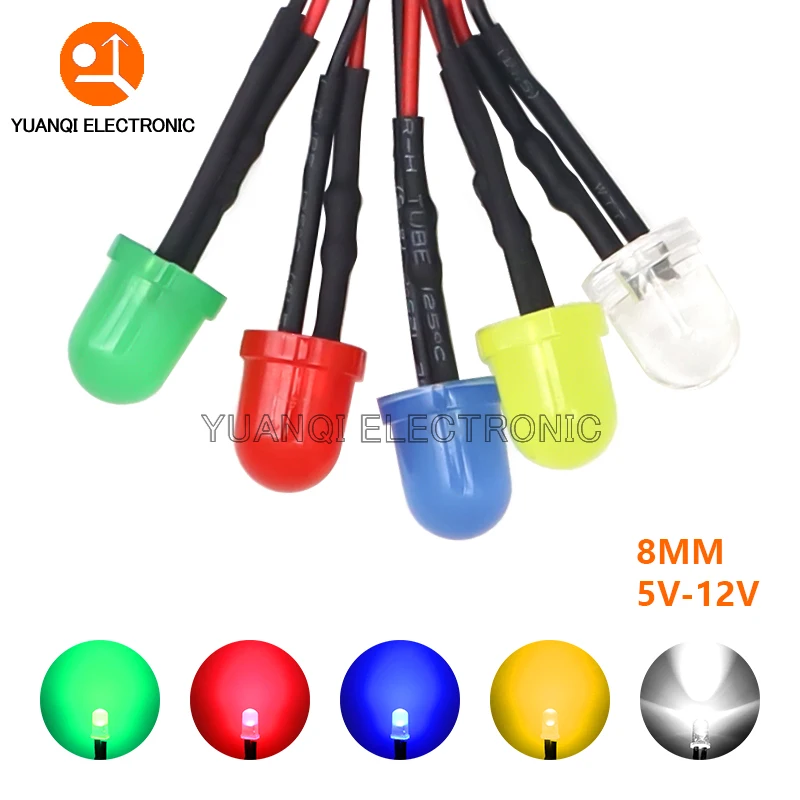 3mm 5mm 8mm 10mm LED 12V 20cm Pre-wired White Red Green Blue Yellow Orange Diode Lamp Decoration Light Emitting Diodes