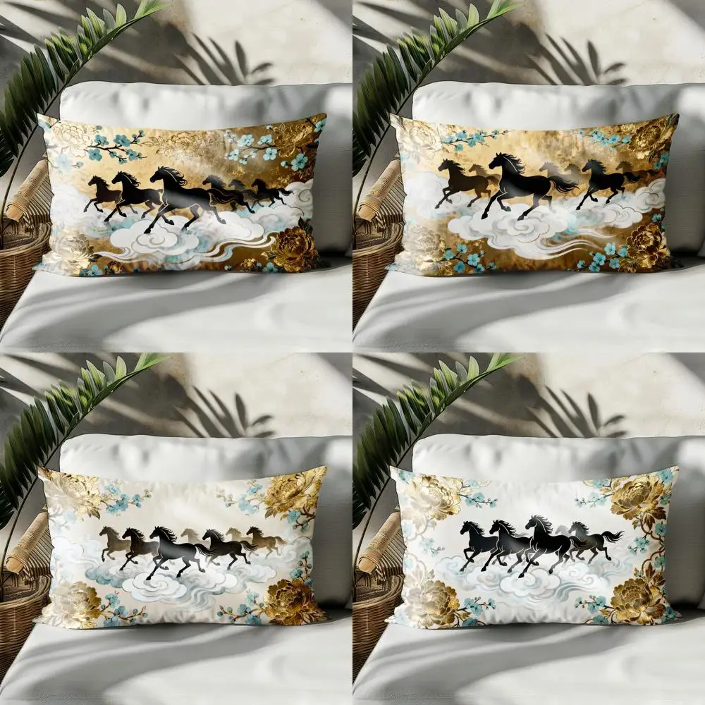 

Прямоугольная подушка-накидка с 2D-рисунком бегущих лошадей и цветочным узором для дивана, спальни, автомобиля