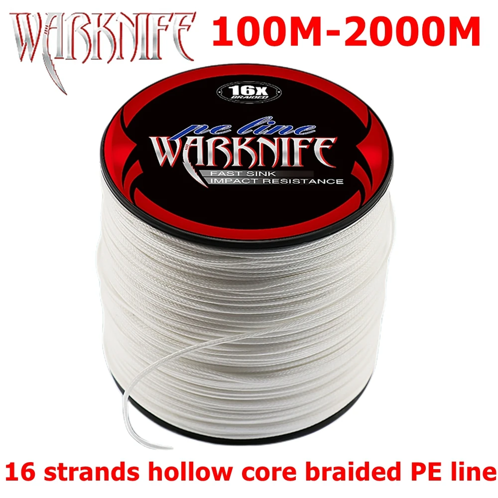 Warknife 16 Strands 100M - 2000M Hollow Core PE Braid Extreme Japan Braided Fishing Line 20LBs-500LBs Fishing Assist Line White