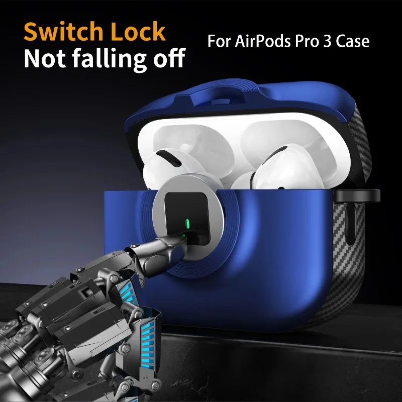 

For AirPods Pro3 2 4 1 Pro 2 Case Stylish TPU Protective Cover Switch Lock Shockproof Carbon Fiber Design Sleeve With Keychain