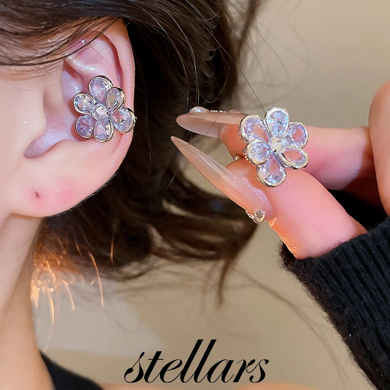 

Super Sparkly Zircon Water Drop Flower No-Piercing Ear Cuff Stylish Minimalist Versatile Light Luxury High-End Women's Jewelry