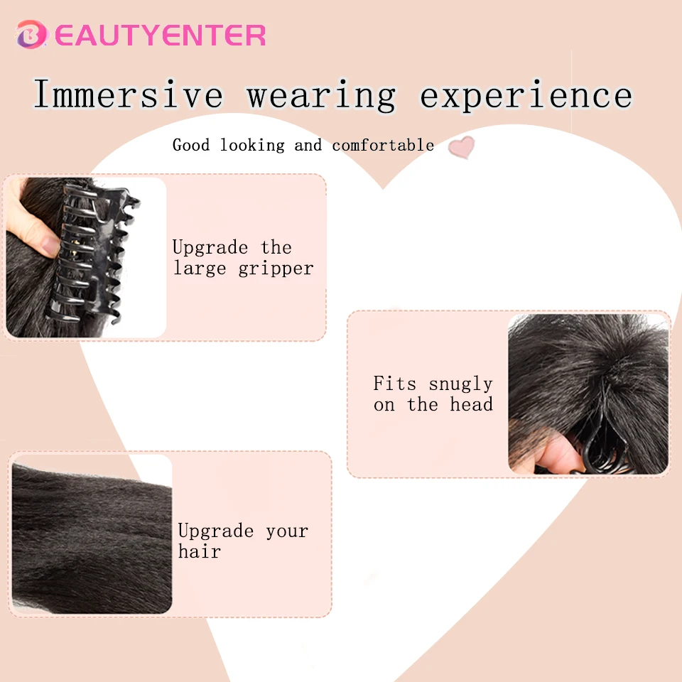 BEAUTYany-Extension de Cheveux Synthétiques Queue de Cheval pour Femme, Pince à Griffe de Hache, Postiche Queue de Cheval, Mise à Niveau