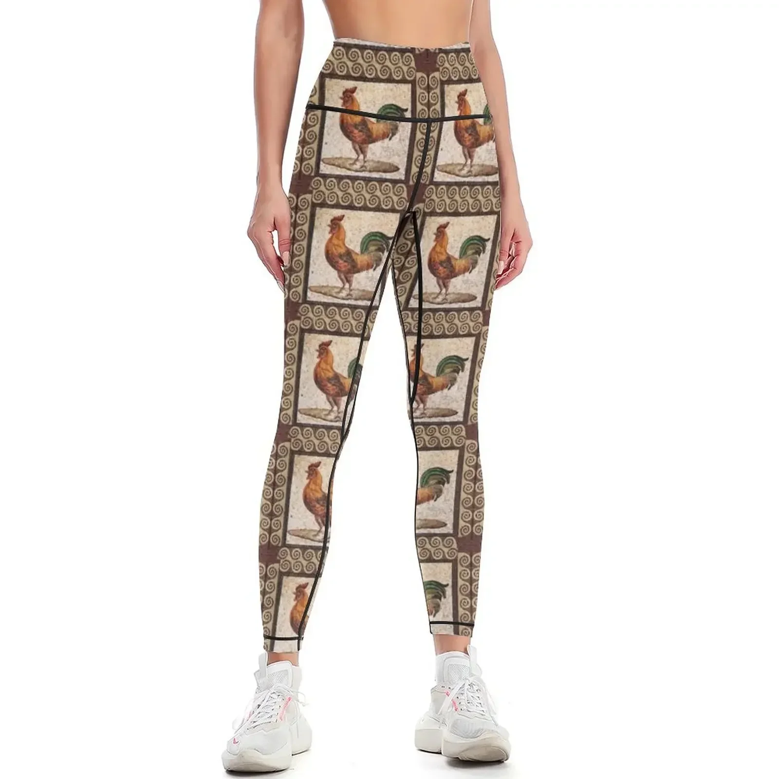 

ANTIQUE ROMAN MOSAICS , ROOSTER Leggings push up tights for for physical gym top Leginsy push up Womens Leggings