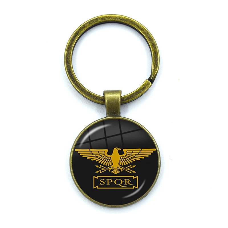 Retro Spqr Roman Empire Legions Glass Pendant Keychain Jewelry Charm Bag Souvenir Key Ring