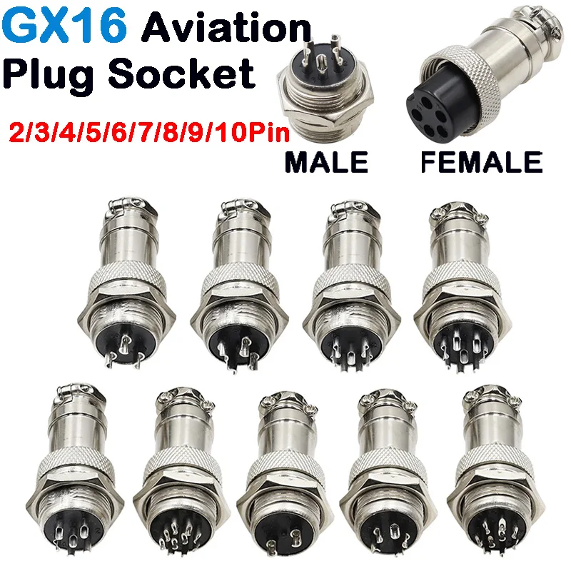 5pcs GX16 2/3/4/5/6/7/8/9/10 Pin Male & Female 16mm Metal Circular Aviation Connector Socket Plug 2PIN 3PIN 4PIN 5PIN 6PIN 7PIN