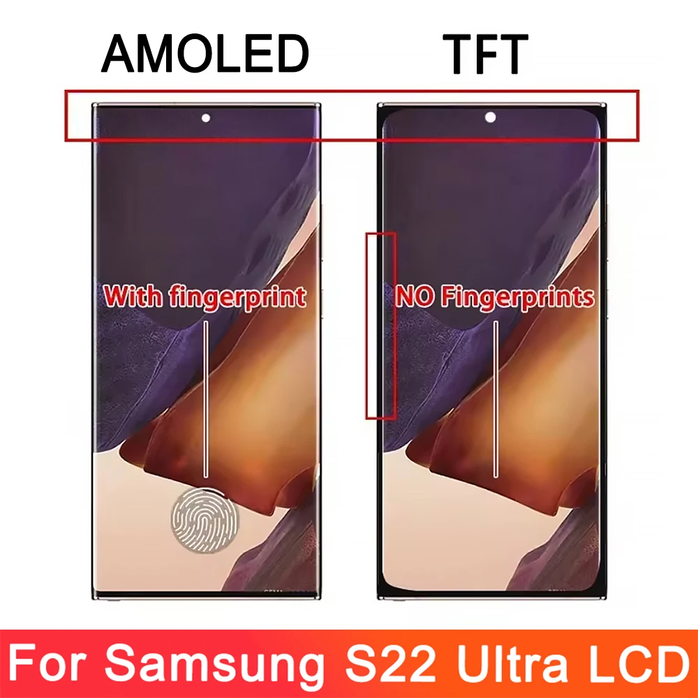 TFT S22 Ultra Screen Replacement For Samsung S22 Ultra LCD Display S908 S908B S908U Touch Screen Assembly with Frame