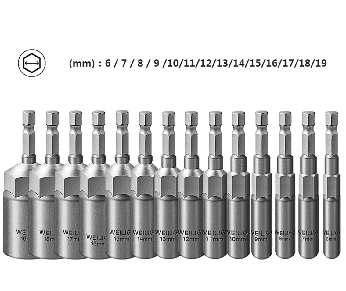 1Pcs 5.5-14mm Screwdriver Socket Electric Drill Wrench Nut Driver Electric Hexagon Screwdriver Head Length 80mm Depth 30mm