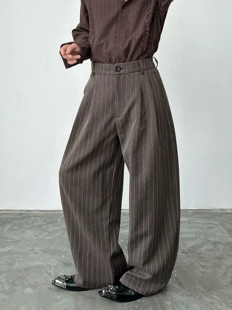 BKYC Retro Striped Texture Men's Casual Wide Leg Pants Women's Design Sensation Leisure Trousers Vintage Style Autumn Wear