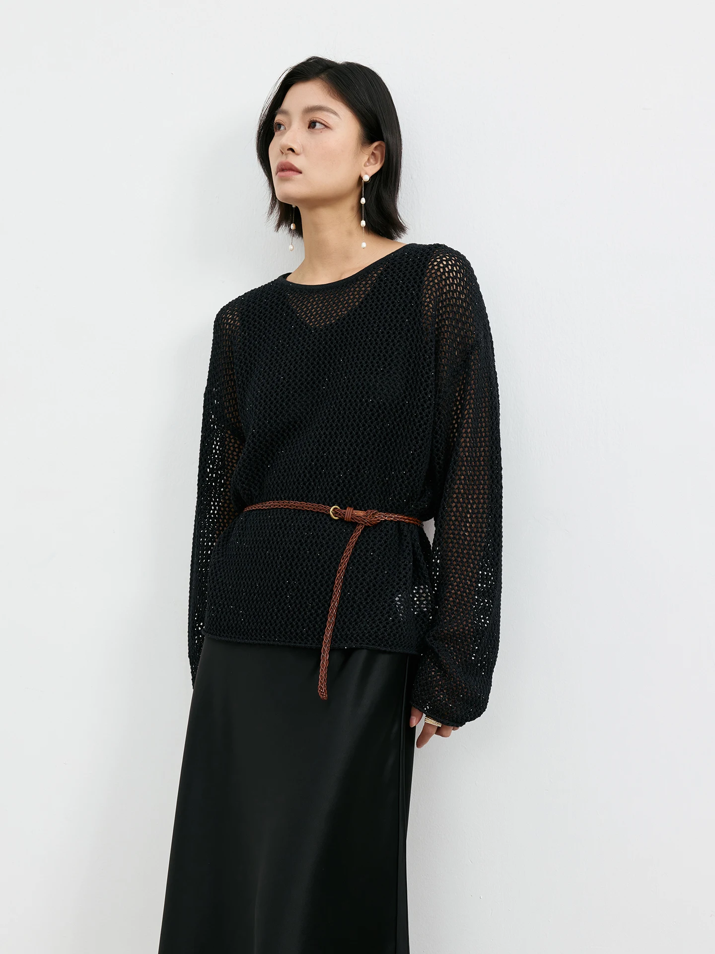 

Новая элегантная женская вязаная кофта Masjm с длинным рукавом, ажурная, из бумажного волокна, повседневная, свободного кроя, из смесового хлопка