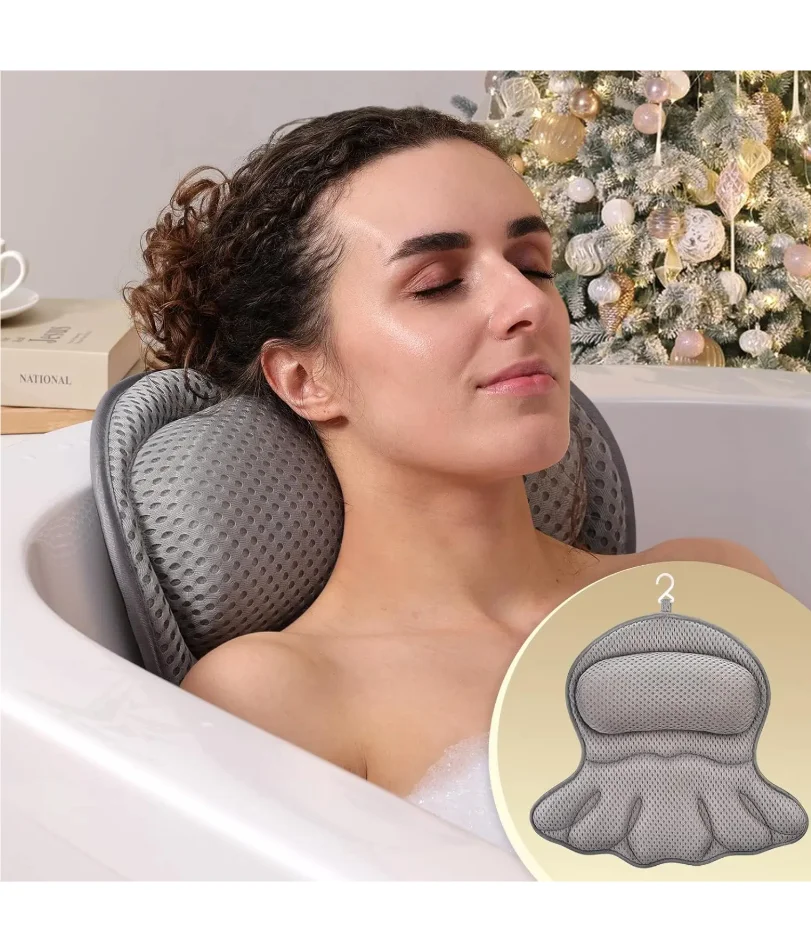 

Bath Pillow Bathtub Pillow, Luxury Bath Pillows for Tub Neck and Back Support, Bath Tub Pillow Headrest with Soft 4D Mesh