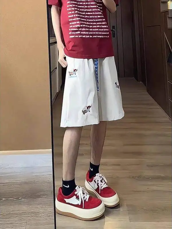 

Loose Casual Summer Ice Silk Qui Dry Thin ort Pants Embroidered Design Comfortable Breathable Men's Beach Leisure Trousers