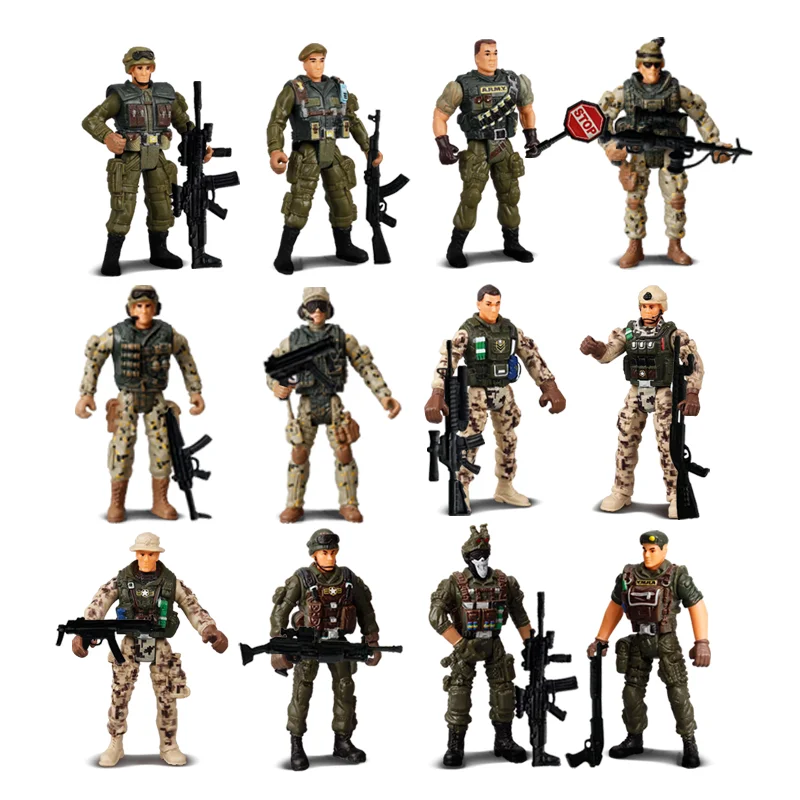 Soldados das Forças Especiais Figuras de Ação Playset, Homens do Exército e SWAT Team, Jogo da Segunda Guerra Mundial, Modelo de Arma Militar, Garoto, Presente do Menino, 12pcs