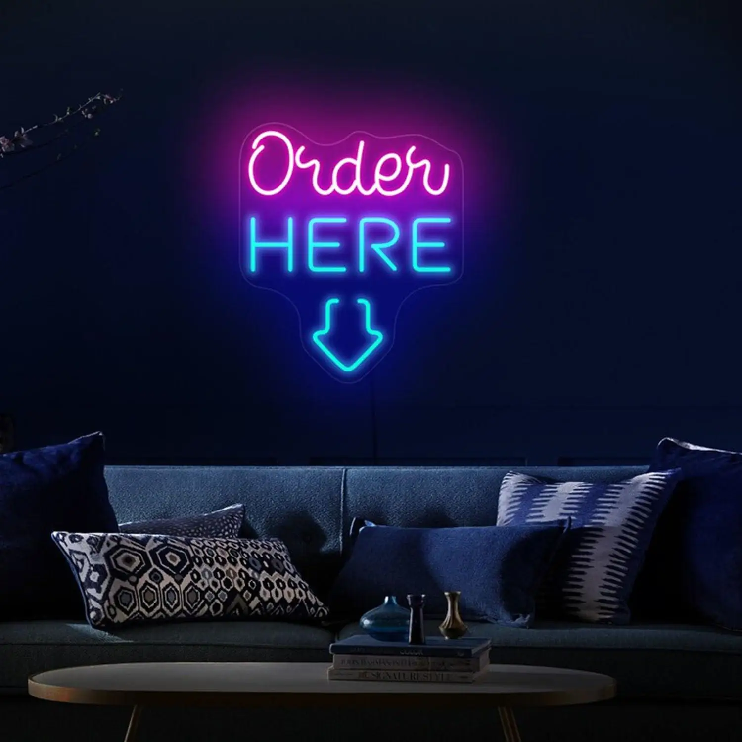 Order Here Neon Sign USB Dimmable LED Lights For Small Business Store Counter Restaurant Dessert Shop Wall Backdrop Decoration