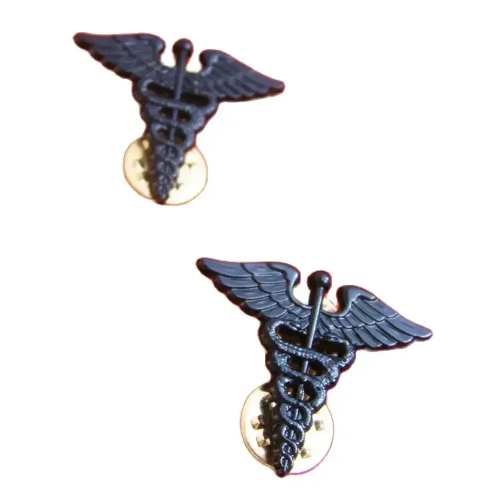 PAIR WW2 US INSIGNIA Vintage MEDAL MEDICAL SURGEON OFFICER COLLAR ARMY METAL BADGE PIN BLACK