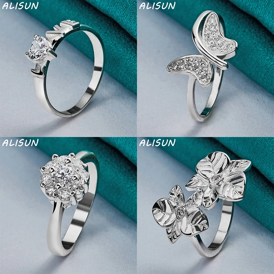 

ALISUN 925 Sterling Silver Size 7-10 Geometric Ring For Women Men Fashion Jewelry Vintage Grace Charm Noble Party Birthday Gifts