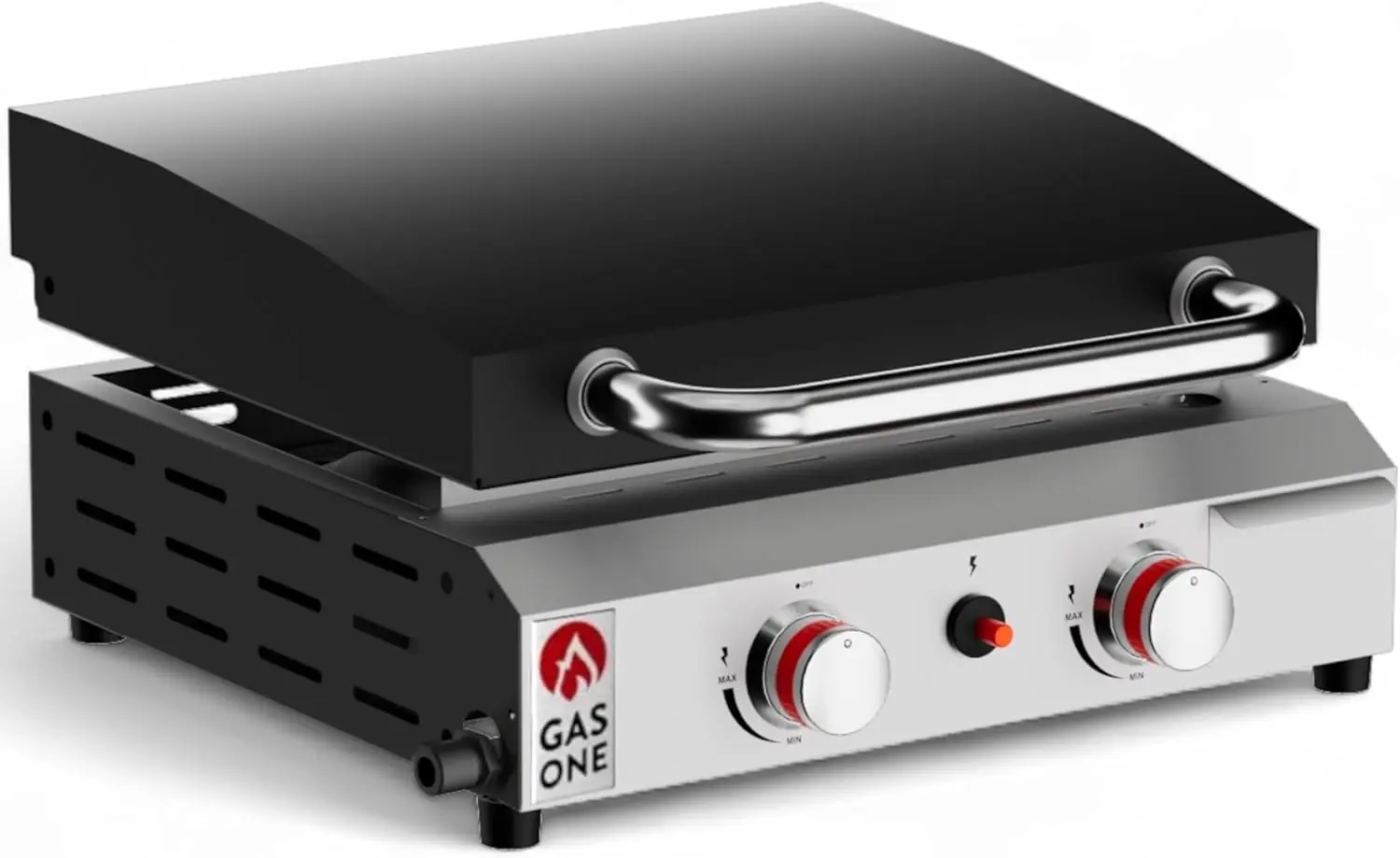 

2 Burner Flat Top Gas Grill with Lid - Auto Ignition Propane - Premium Stainless Steel Body Tabletop with Pre Season Griddle - O