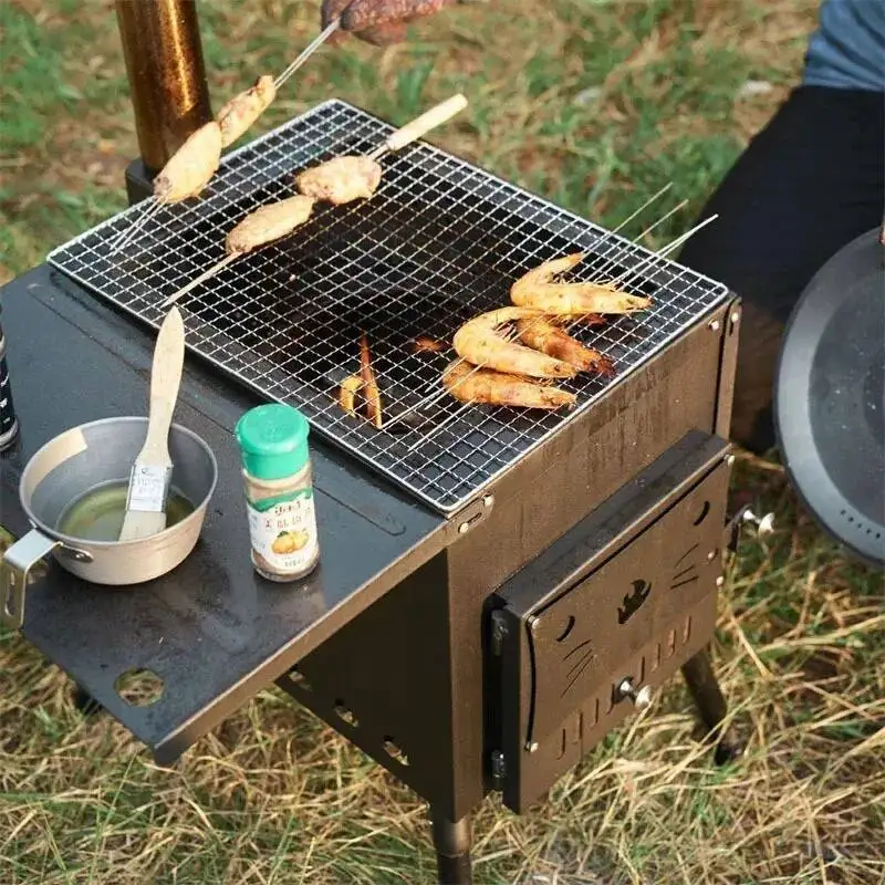 

Tent New Heater Camping Heater Roasting Stove Patio Stainless Steel Firewood Heaters Outdoor Portable Smokeless Wood Stove Z