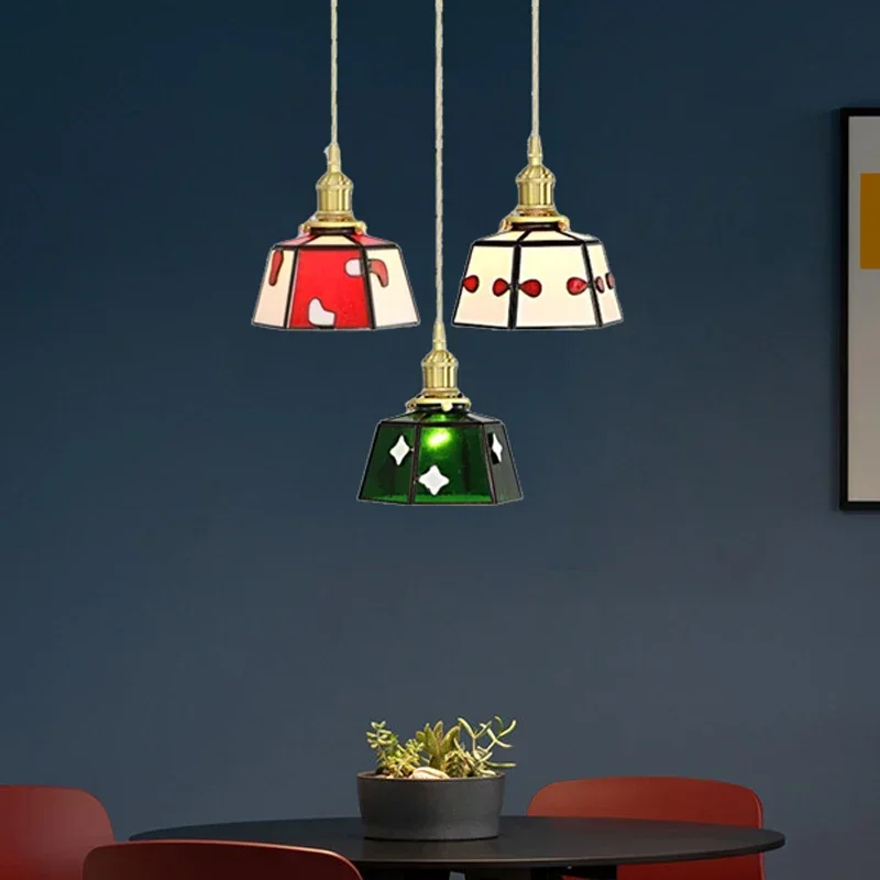 Szklany żyrandol wisiorek lampy sufitowe oprawa oświetleniowa LED jadalnia kuchnia sypialnia wisząca lampa Tiffany Nordic Home Decor