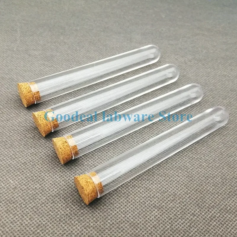 120pcs 15x100mm Lab Transparent Plastic Round Bottom Test Tubes With Cork Plug Wedding Gift Vial Dried Flowers Candy Bottle