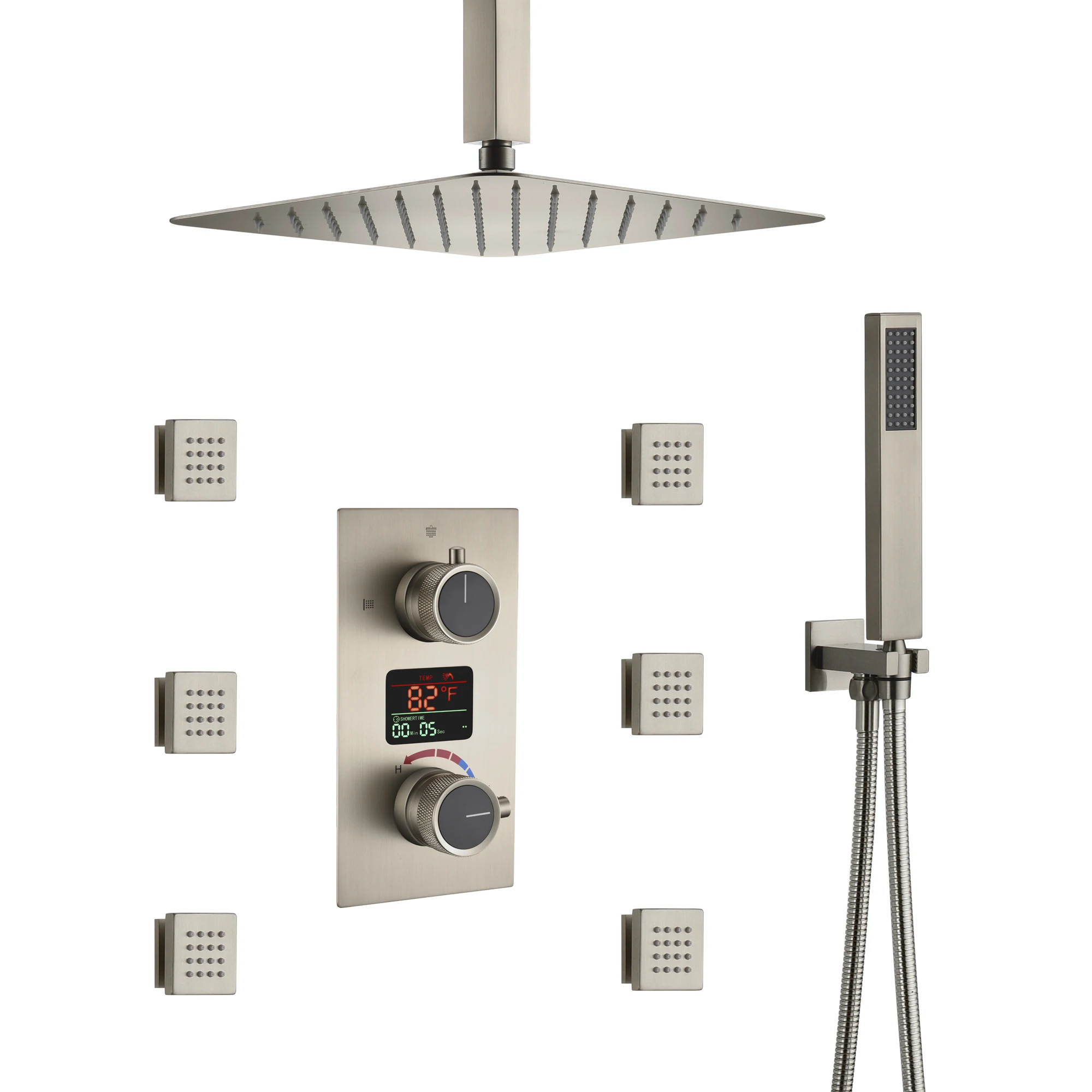 Digital Display Thermostatic Shower System Rainfall Shower Faucet Bathroom Shower Faucet With Body Jets