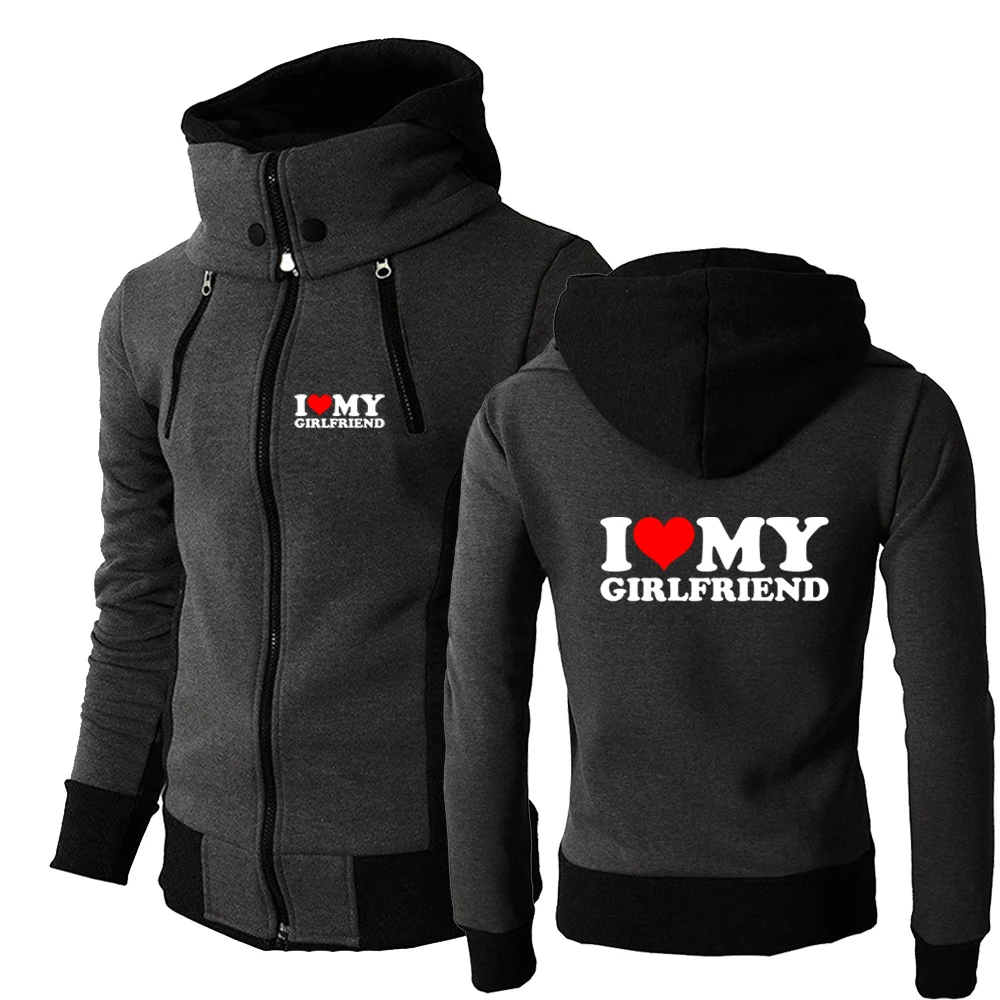 

2025 I Love My Girlfriend Boyfriend Logo Printed Spring Autumn Men's Fashion Solid Color Lapel Collar Cotton Jacket Hoodies Coat