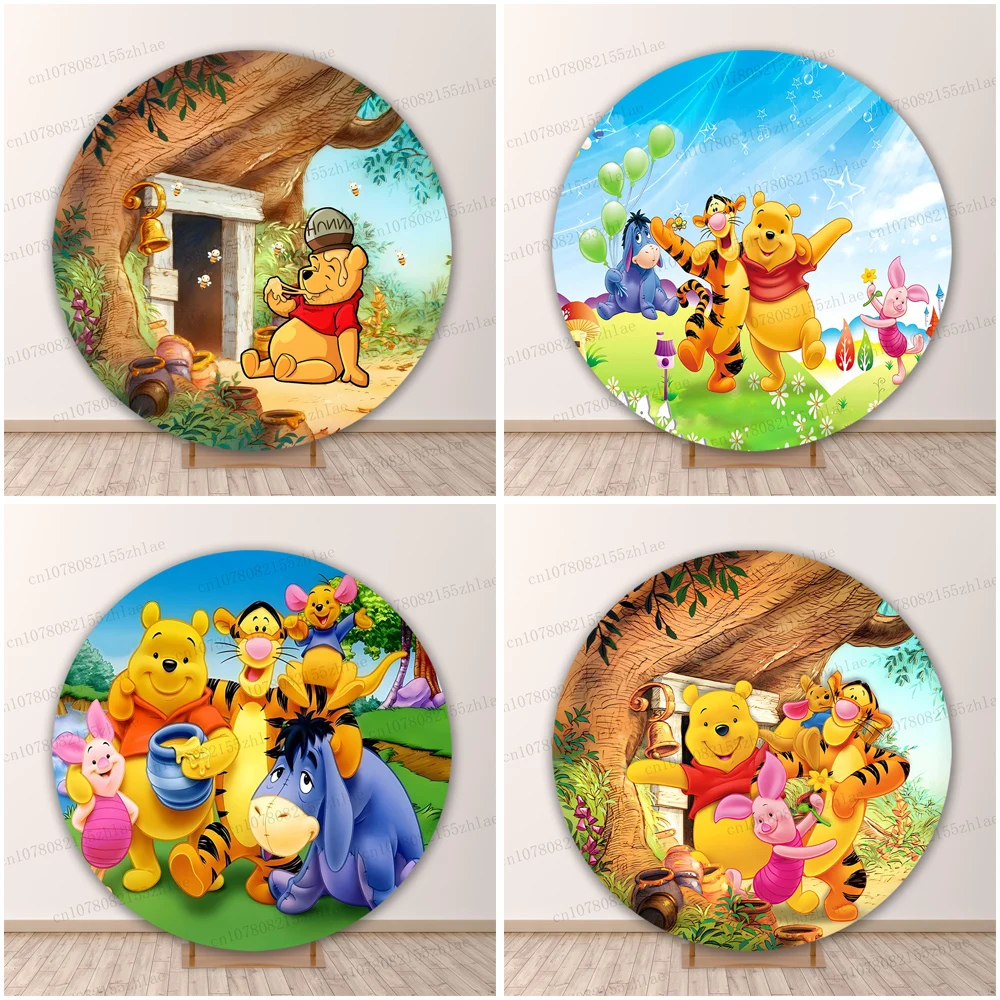 

Winnie the Pooh Birthday Party Photo Backdrop Baby Shower Banner Photography Backdrop Round Photo Background