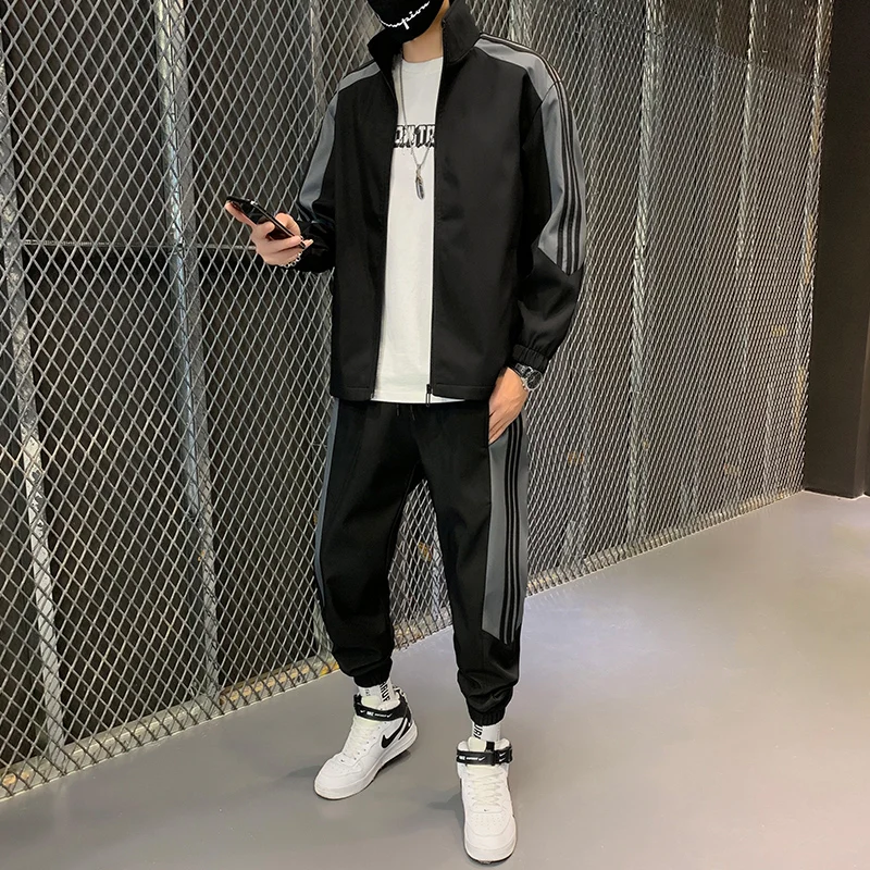 Hip-hop Suit Male Set Track Suits Sweatsuit Man Tracksuit Mens Set Pant Zipper Pockets Outwear 2PC Jacket+Pants Sets 2023 New