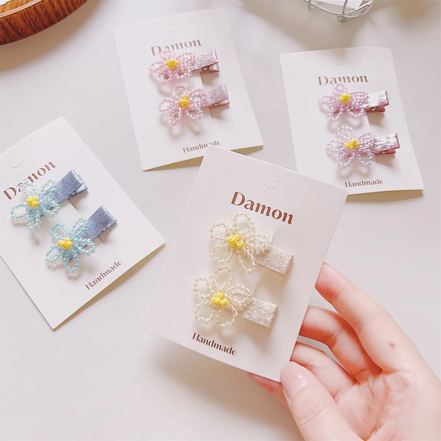 

20 Pairs/Lot ( 40 Pcs ), Cute Beaded Flower Baby Hair Clips Handmade Mini Hairpins
