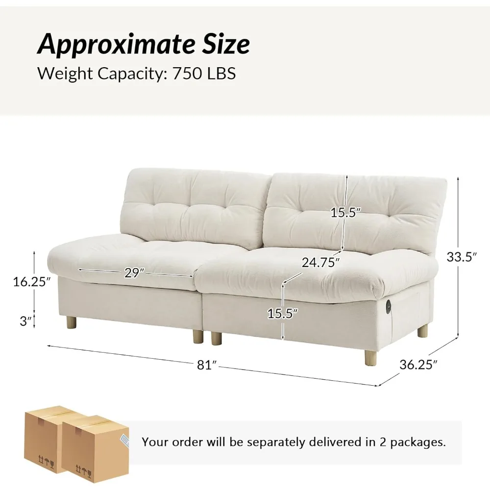 Cloud Couch, Overstuffed Chenille Loveseat Sofa with USB & Type C, Tufted Thick Cushion, 2 Seater Comfy Deep Seat Sofa Couches