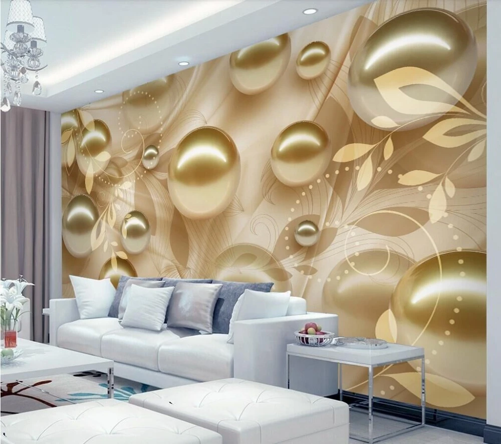 

Golden pearl stereo TV background professional production of large-scale wallpaper mural background wall