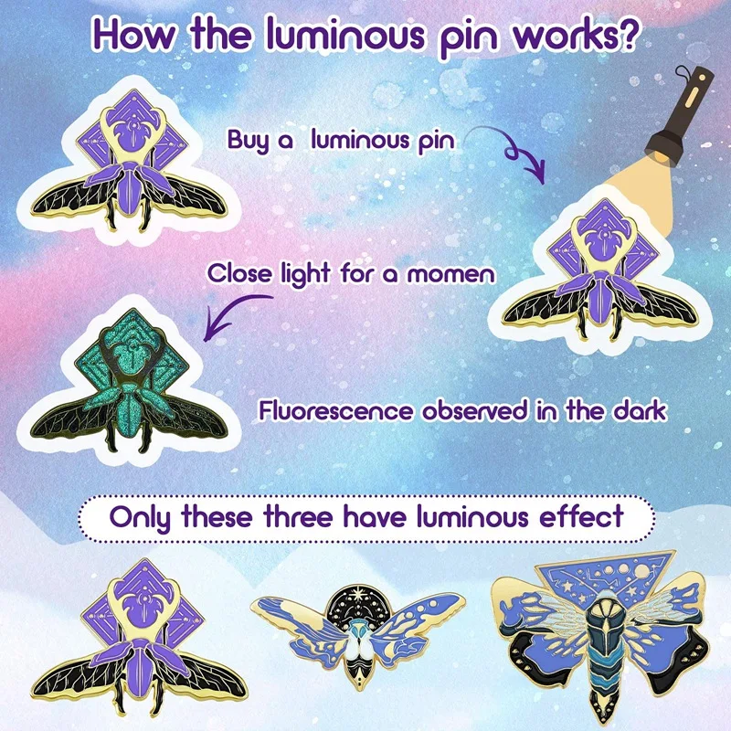 6 Pcs Butterfly Pins Enamel Pin Set Lapel Pins Brooches Luminous Cute Fireflies Backpack And Jackets Pins For Women