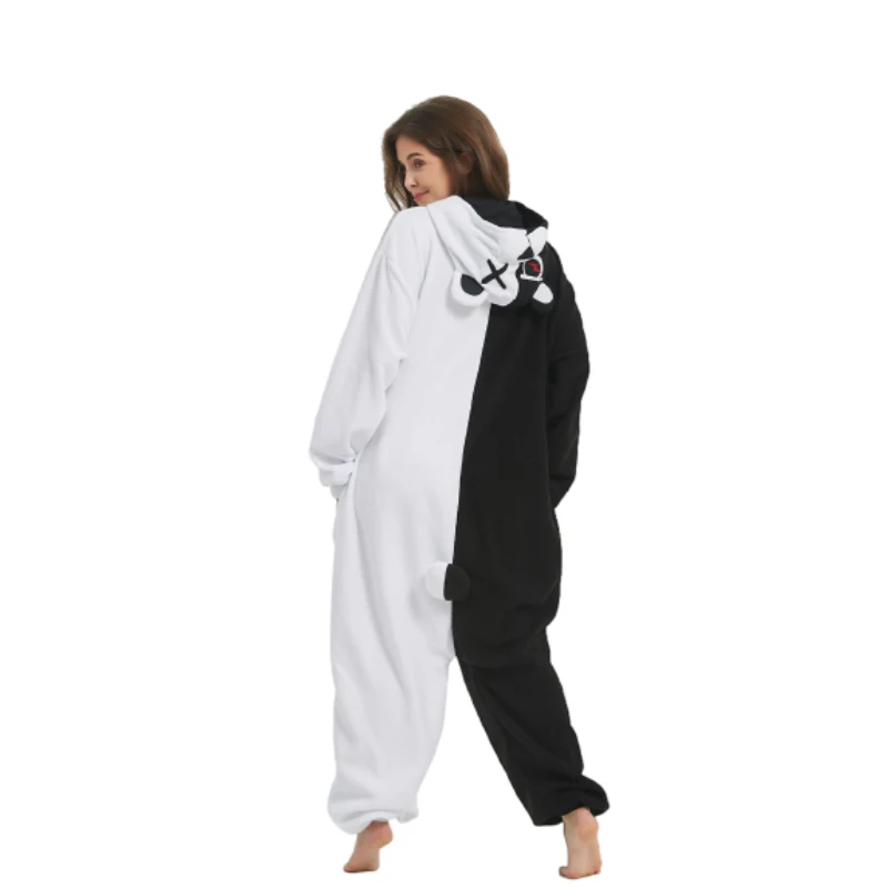 Hot Anime Bear Cosplay Pajama Adult Onesie Anime Jumpsuit Black White Bear Animal Pajamas Women Halloween Party Suit Overall