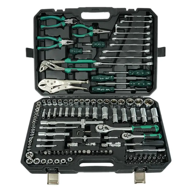 131-Piece Chrome Vanadium Steel 72-tooth Quick Ratchet Wrench Dual-purpose Wrench Connector Pearl Nickel Sleeve Tool Set