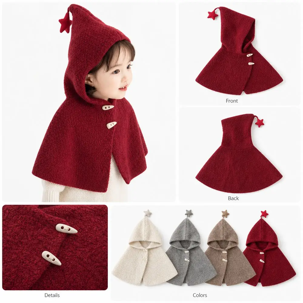 New Star Kids Hooded Cloak Windproof Loose Fit Toddler Pullover Warm Children's Knitted Cape for Toddlers - view 3