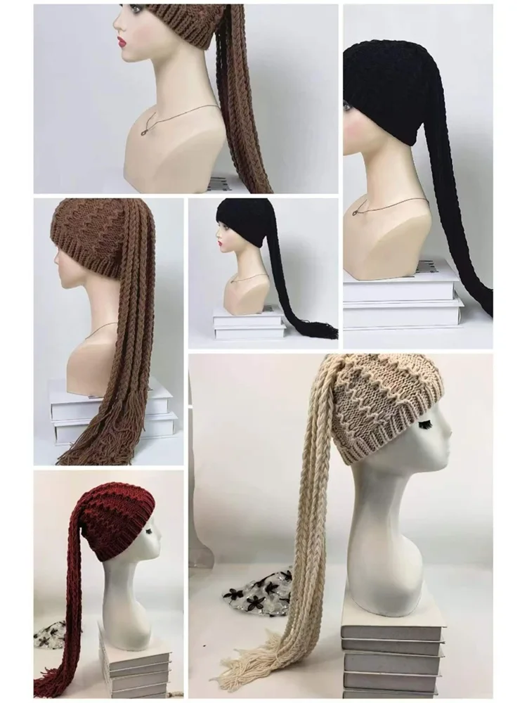 African Wig Hair Extensions Braided Knit Hat for Women Bohemian Braided Yarn Hat Ethnic Style Long Tassel Knit Hat