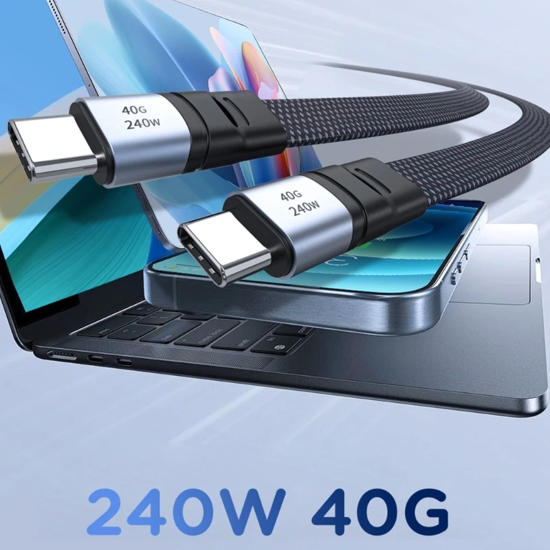 240 واط USB C إلى USB C كابل شحن سلك نايلون مسطح مزامنة البيانات شحن الحبل كفاءة نوع C الحبل سريع للهاتف 15 الوسادة