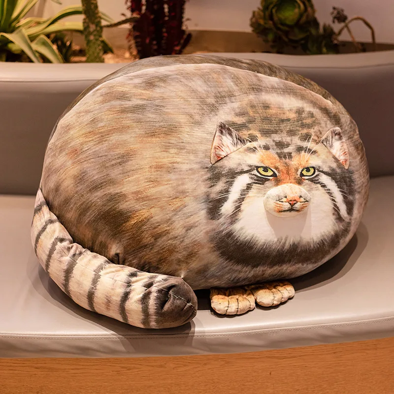 Cute Simulation Pillow Super Soft Cat Plush Pillow Stretchy Lifelike Fierce‑Looking Cat Stuffed Cushion Sofa Decor