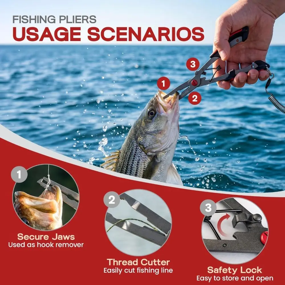 

Stainless Steel Fishing Pliers Tool Multi-Functional Corrosion Resistant Fish Hook Remover Tool Non-Slip Grip Line Cutter