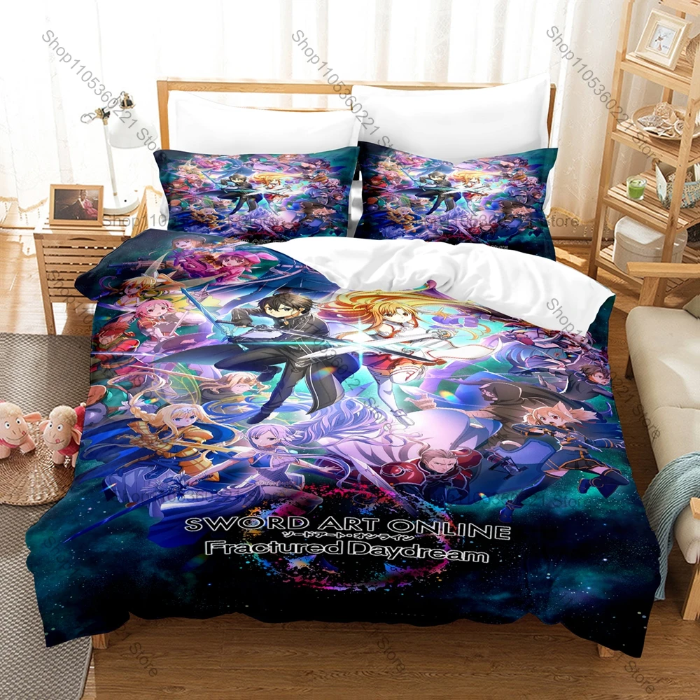 Cool Kirito Asuna SAO 3PCS Bed Set Vivid Character Print Cozy Microfiber Home Bedding 2026 Duvet Cover 2 Pillowcase