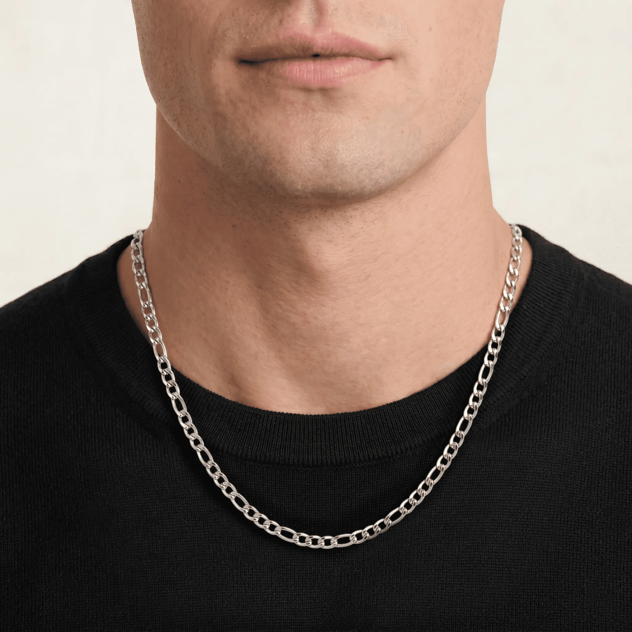 

Necklace for man Stainless Steel Figaro Chain 58cm, Non-Tarnish NK 3:1 Link Necklace, Waterproof Minimalist Hip Hop Jewelry