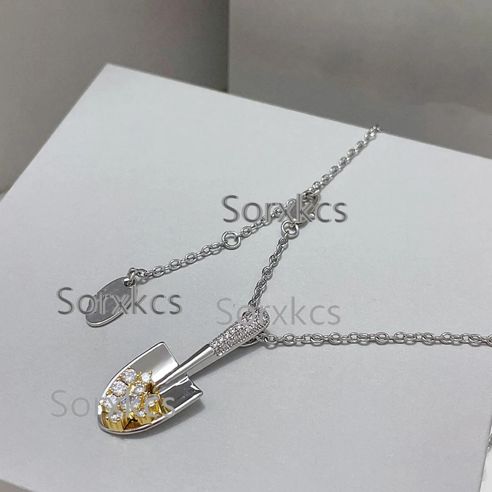 

Sorxkcs s925 Silver Real Gold Shovel Pendant Necklace Jewelry Personalized Zircon inlaid clavicle necklaces Premium Jewelry