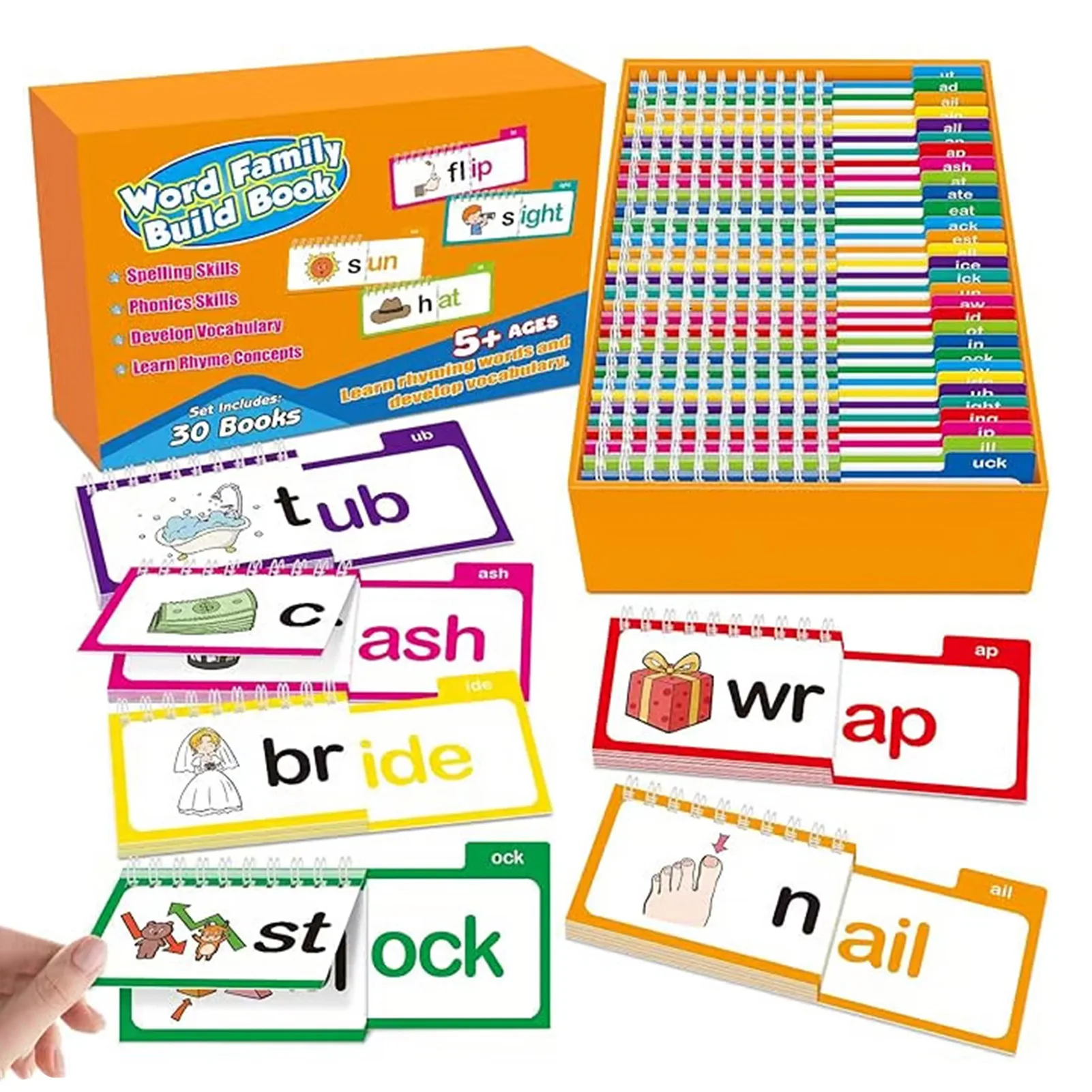 

30 Read Rhyme Flip Books Word Family Spirals Flip Books ABC Vocabulary Cards for Kids Interactive Phonetical Learning Tool