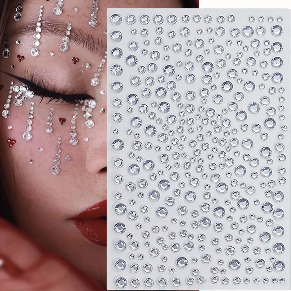 

3D блестящие прозрачные драгоценные камни для лица, наклейки со стразами 3/4/5 мм, самоклеящиеся наклейки для татуировки на лице, наклейки для волос, лица, ногтей, кристалл, декор @