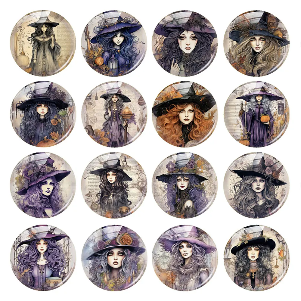 Handmade Halloween Mystical Witch Girl Photo Glass Cabochon Charms Flatback Demo Flat Back Cameo For Diy Jewelry Making