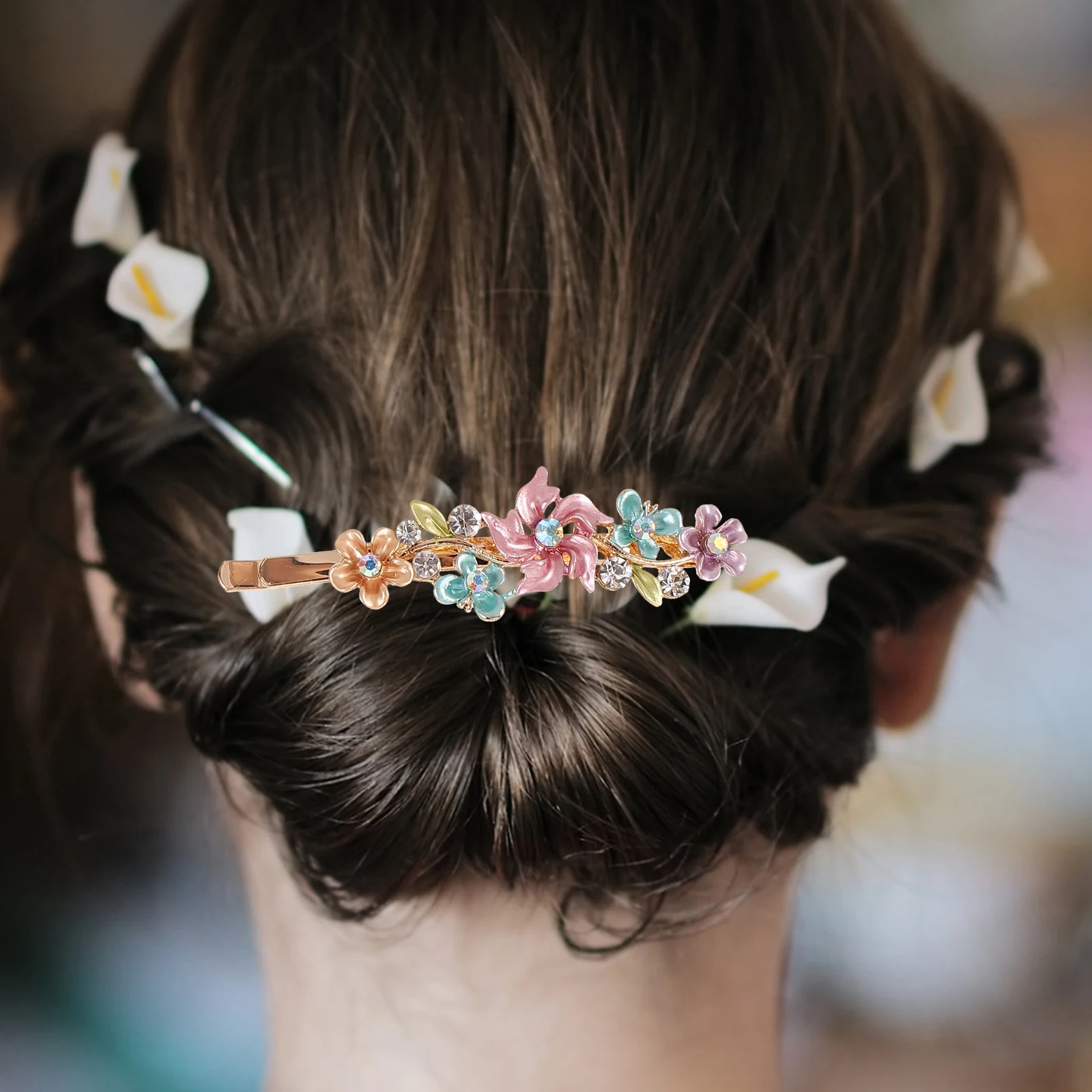 

8pcs Hair Clips Rhinestone Decorative Flower Women Accessories Wedding Party Blue Small Barrettes Hairpins Elegant Retro Style