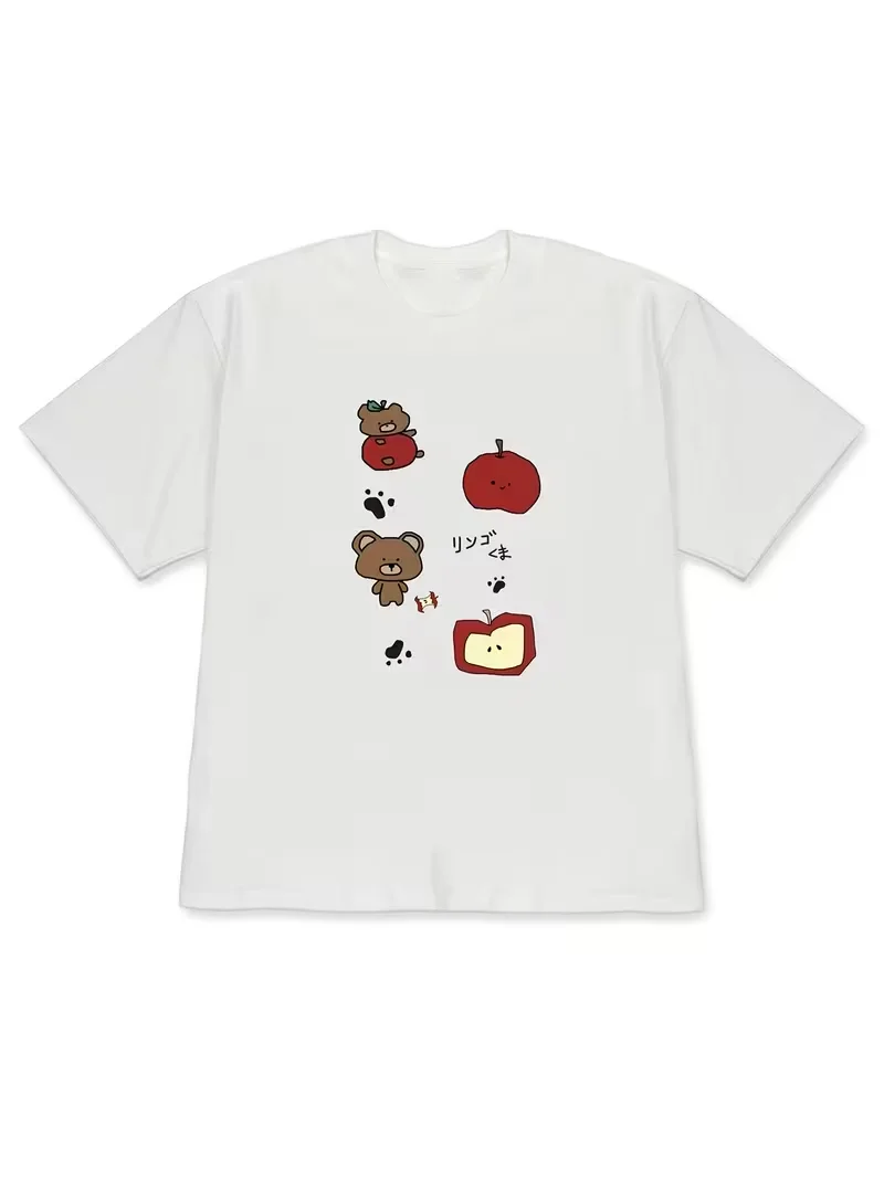 Cartoon Hand Drawn Graffiti T-shirt Cute Cat Bear Print Short Sleeved Shirt Women's Daily Tops for Couples