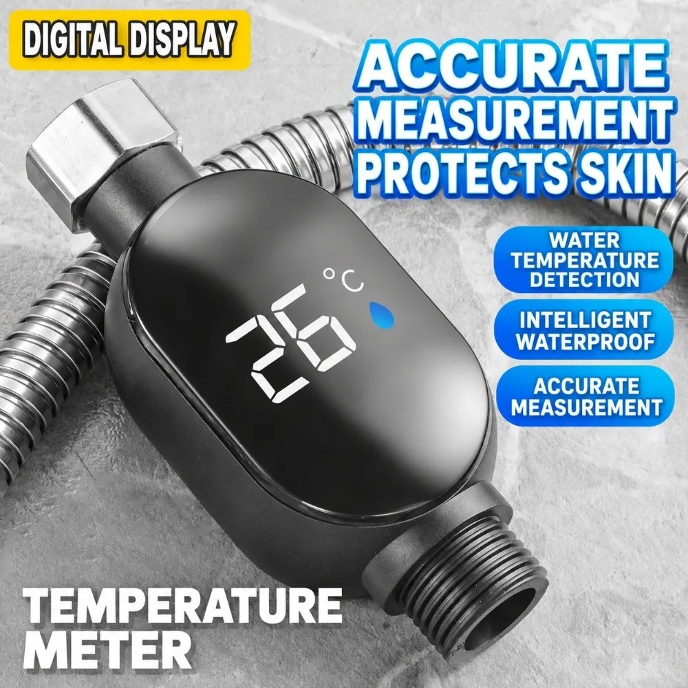 Waterproof Shower Thermometer LED Display Intelligent Digital Display Thermometer Color Coded 360° Rotating