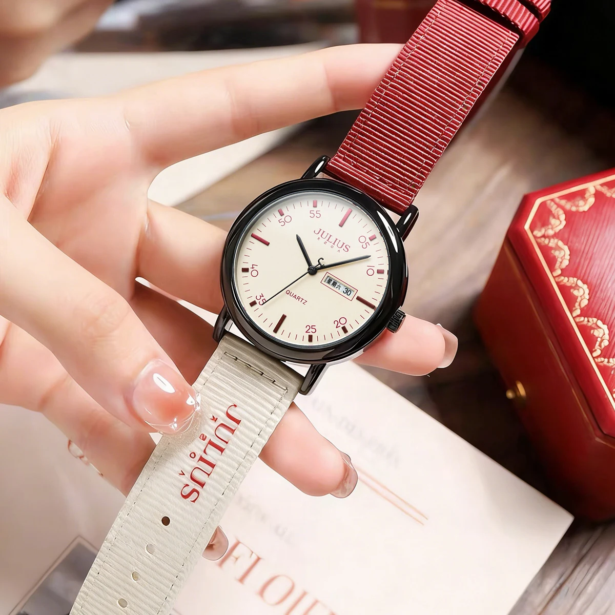 JULIUS Simple Quartz Watch, Waterproof, Silent for Exams, New Nylon Strap Student Wristwatch JA-1563